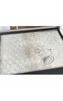 Скатерть Карвен "GRAND" 160*260 с салфетками велюр с кружевом 25 предметов M 798 krem/кремовый