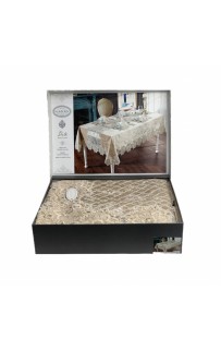 Скатерть Карвен "DATE"160*260 с салфетками велюр с кружевом 25 предметов M 792 cappuccino/капучино