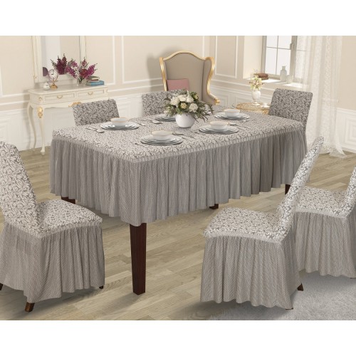 Чехлы на стулья гобелен (6шт.)+скатерть c оборкой К 048 gorchichnyy /горчичный