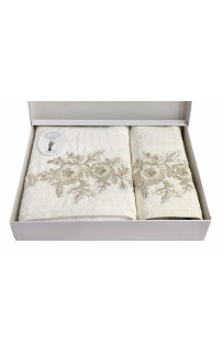 Набор полотенец Карвен "FLOWERS"гипюр с кружевом,бамбук 50*90/70*140 HS1716 v2 krem/кремовый