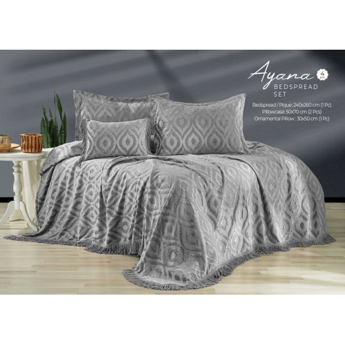 Комплект EVLEN "AYANA SACAKLI"пике (покрывало+наволочки.) евро 4 предмета Y 916 gri/серый (Акция)