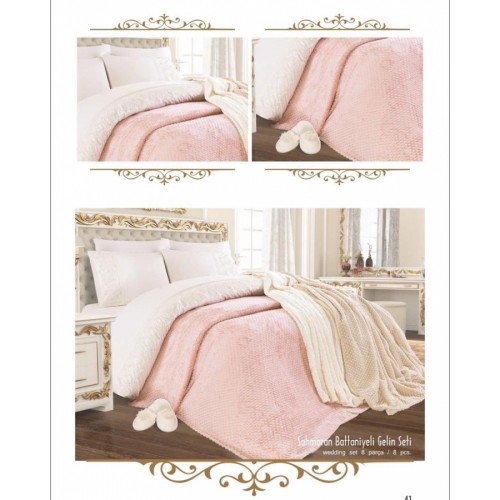 Комплект BATUNUR"SAHMARAN"пике (покрывало +постельное белье с нав ,акфил с кружевом) евро 8 пр. Y 934 gri/серый