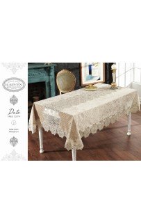 Скатерть Карвен "DATE"160*300 велюр с кружевом M 791 krem/кремовый