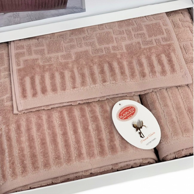 Набор полотенец Карвен Luх Cotton "PIANO" махра 30*50/50*90/70*140 HS 1709 v3 pudra/пудровый (Акция)