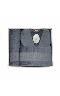 Халат Karven JAGARLI (унисекс) c полотенцами бамбук 50*90(1)/70*140(1) B 1117 antrasit/т.серый