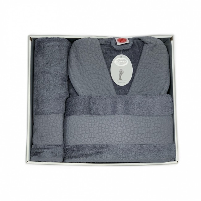 Халат Karven JAGARLI (унисекс) c полотенцами бамбук 50*90(1)/70*140(1) B 1117 antrasit/т.серый