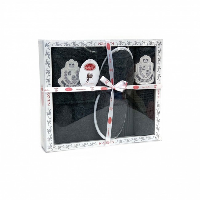 Набор для сауны KARVEN мужской махра (75*150/50*90+тапки) B355(V-1)-10 antrasit/т.серый