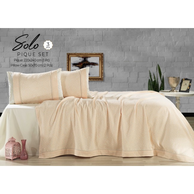 Комплект EVLEN "SOLO" пике (покрывало+наволочки) евро 3 пр (220*240 / 50*70) Y 914 maldiv/персиковый (Акция)