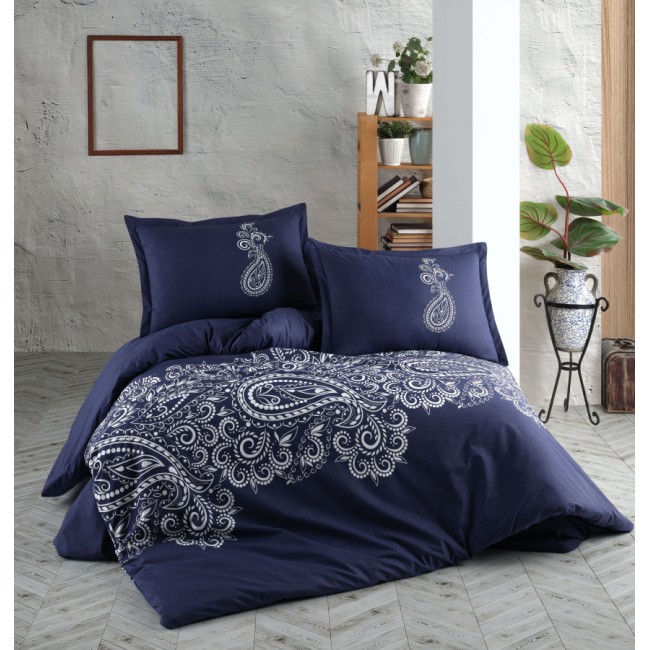 Постельное белье "Карвен" ранфорс евро (4 пр) Nilla Navy Blue v-1 (Акция)