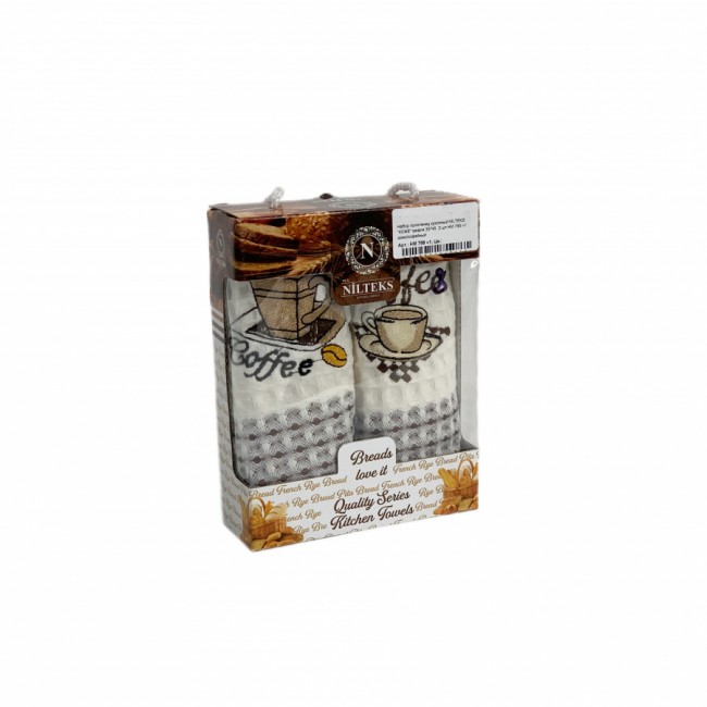 Набор полотенец кухонный NILTEKS "КОФЕ" вафля 35*45 2 шт.НМ 768 v1 крем/кофейный