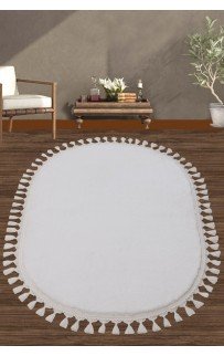 Ковер Карвен POST DOKUMA OVAL SACAKLI/мех с бахрамой 80*120 KV 028 beyaz/белый