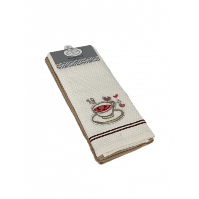 Набор полотенец кухонный Karven "ASKILI MUTFAK" вафля/махра 40*60 2 шт.НМ 770 bej-krem v1 (Акция)