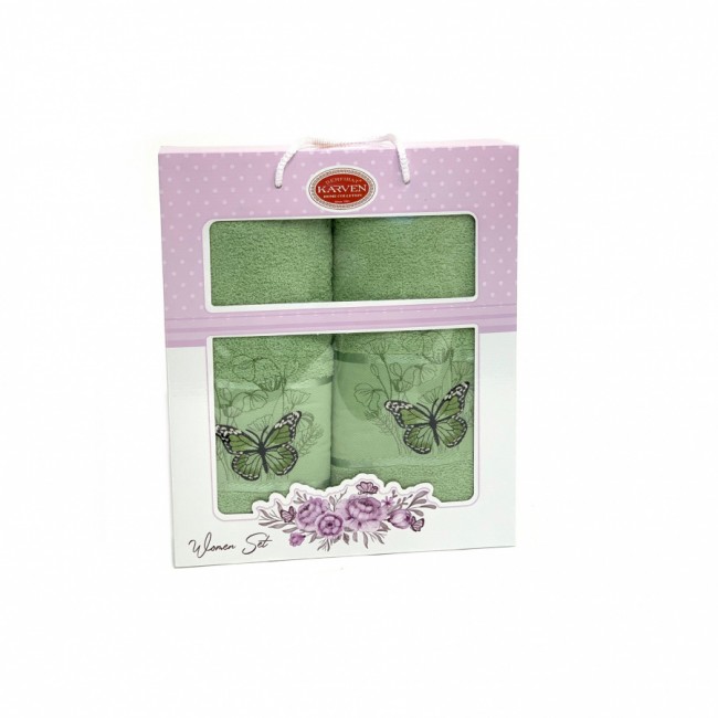 Набор полотенец Карвен "KELEBEK" махра 50*90/70*140 HS 1658 v6 зеленый