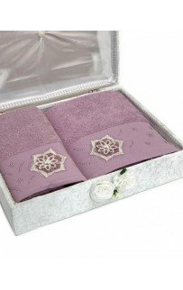 Набор полотенец Rebeka "FRANSIZ" махра 50*90/70*140 сундук HS1480 (V-1) лиловый