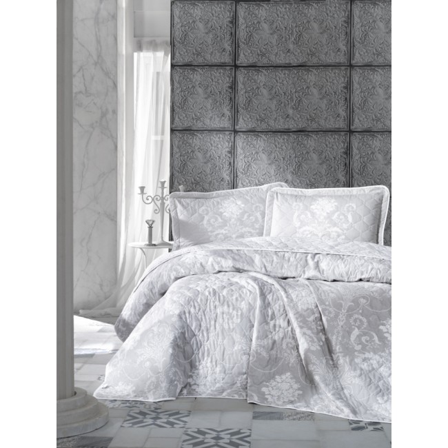 Комплект KARVEN (покрывало стеганное с принтом) хлопок 1.5сп 2 пр (180*240 / 50*70) Y 923 ALONE v1 Gri (Акция)