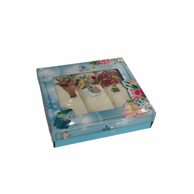 Набор полотенец кухонный NILTEKS "БУКЕТ" вафля 40*60-3 шт. НМ 740 v9 кремовый