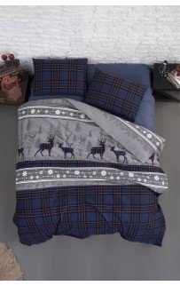 Постельное белье Карвен фланель евро N244 HAPPINESS NAVY BLUE