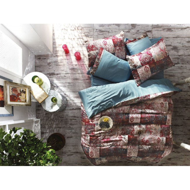 N049 Постельное белье Zebra шелк/сатин-жатка евро (Simena turkuaz) (Акция)