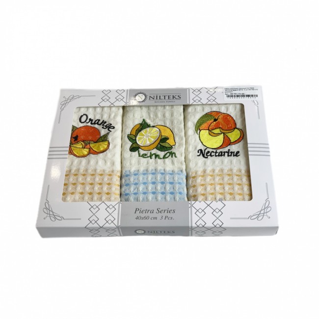 Набор полотенец кухонный NILTEKS "ФРУКТЫ"вафля 35*45 3 шт.НМ 752 v13 крем/желт