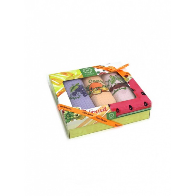 Набор полотенец кухонный NILTEKS "Фрукты" вафля 40*60-3 шт. НМ 577 V-1 сиреневый