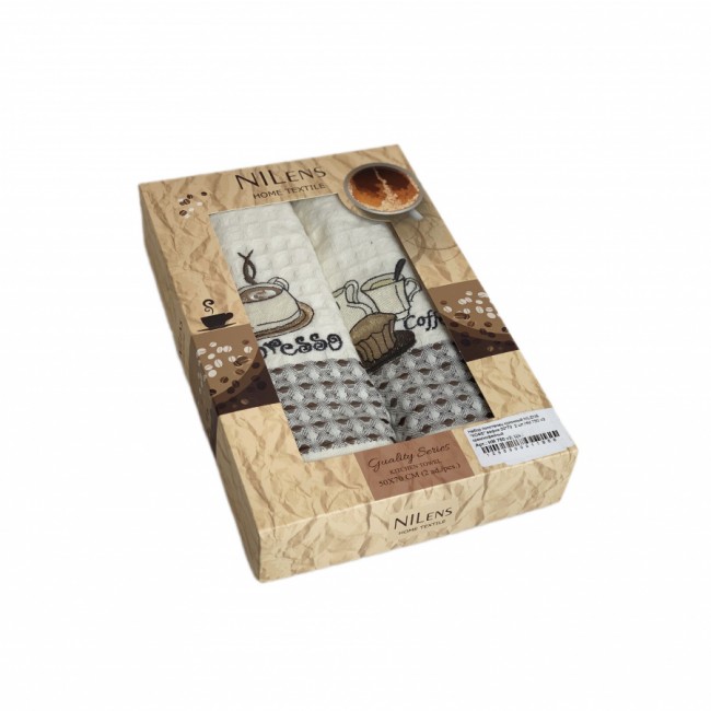 Набор полотенец кухонный NILENS "КОФЕ" вафля 50*70 2 шт.НМ 750 v2 крем/кофейный