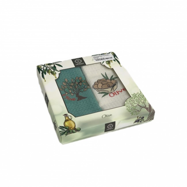 Набор полотенец кухонный NILTEKS "ОЛИВА"вафля 40*60 2 шт.НМ 754 v5 зелен/крем