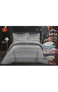 Комплект "KARYA"с гипюром евро 3 пр (260*270 / 60*80) Y 865 krem/кремовый (Акция)