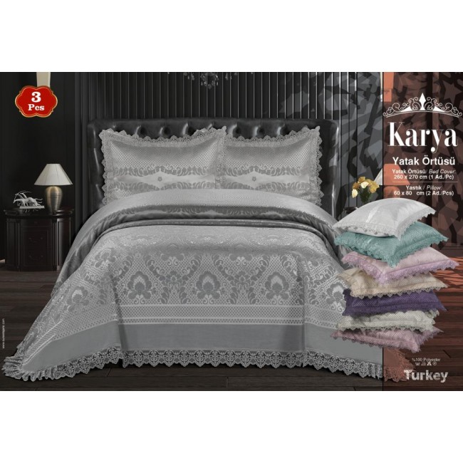 Комплект "KARYA"с гипюром евро 3 пр (260*270 / 60*80) Y 865 krem/кремовый (Акция)