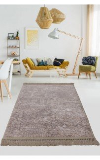 Ковер Карвен BUKET SACAKLI/софт жаккард с бахрамой 80*150 KV 026 kahve/т.бежевый