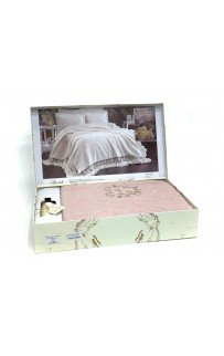 Комплект EVELINA (Покрывало+постельное белье+парфюм) евро 7 предметов "BATIK"Y 817 пудра (Акция)