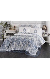 Комплект EVELINA (Покрывало+постельное белье+парфюм) евро 7 предметов "POLINA"Y 817 крем-голубой (Акция)