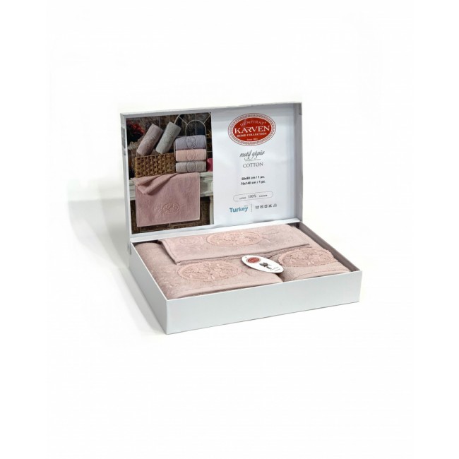 Набор полотенец Карвен "MOTIF" махра 50*90/70*140/30*50 HS 1669v1pudra/ пудра
