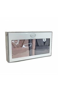 Халат Karven JAGARLI (муж.+жен.) c полотенцами бамбук 50*90(2(/70*140(2) В 1116 pudra/antrasit/пудра/антрацит