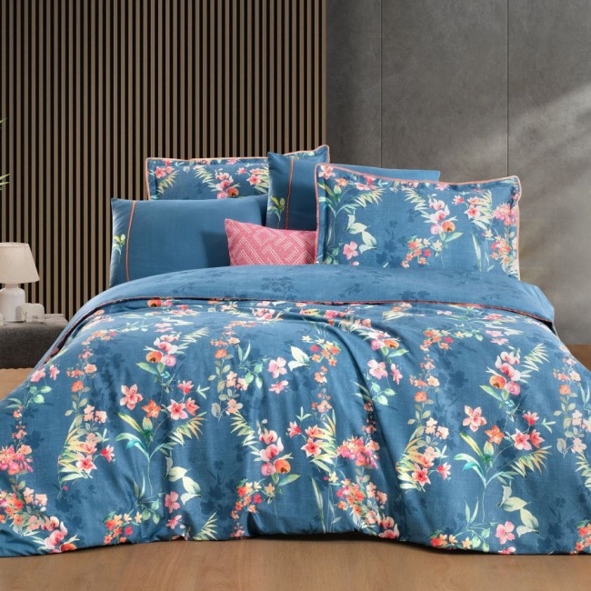 Постельное белье "Sarev" (300 tc) сатин евро N348 LETICIA v1/Mavi.