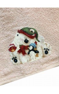 Набор полотенец кухонный "ЗИМА-СНЕГОВИК" 3D махра 30*50 3шт. НМ 523(V-1)-4 бежевый/пудровый