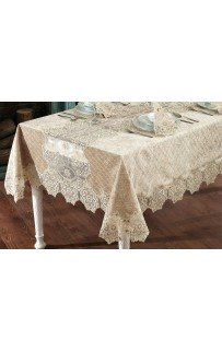 Скатерть Карвен "DATE"160*300 с салфетками велюр с кружевом 31предмет M 793 krem/кремовый