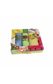 Набор полотенец кухонный NILTEKS "ФРУКТЫ" вафля 40*60-3 шт. НМ 740 v2 голуб/салат/желтый