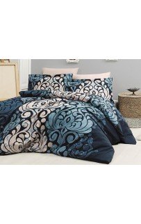 Постельное белье "Карвен" сатин евро (Laura Navy Blue)