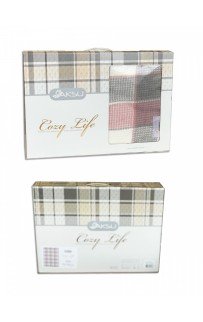 Плед AKSU "INKA" хлопок, бахрома 1.5 спальн. Р883 (V-1)-4 turuncu-gri/оранжево-серый