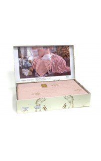 Комплект EVELINA (Покрывало+постельное белье) евро 7 предметов "MILAS" Y 819 пудра (Акция)