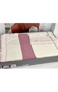 Комплект BATUNUR "ADEN"пике (покрывало +постельное белье с нав ,акфил) евро 7 предметов Y 930 pudra/пудровый (Акция)