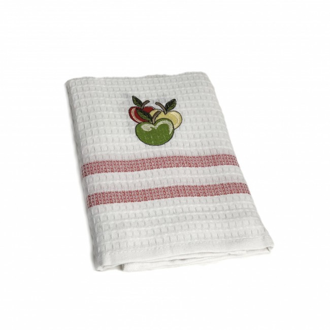 Полотенце кухонное Карвен вафля вышивка 50*75 12 шт. HM 779 v7 красный Яблоки (Акция)