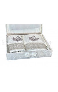 Набор полотенец Rebeka "FRANSIZ" махра 50*90/70*140 сундук HS1480 (V-8) крем/сиреневый (Акция)