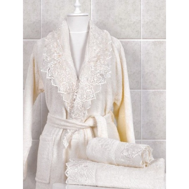 Халат Минтекс Карвен "СRM" с кружевом махра В 1037