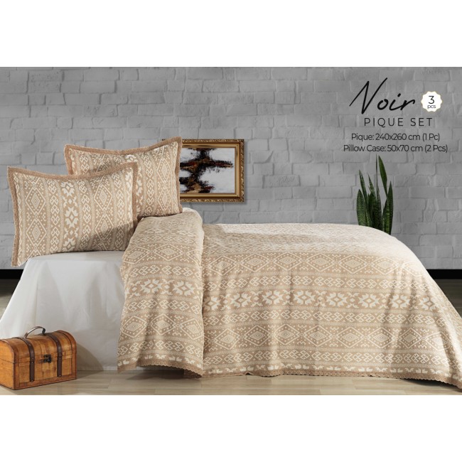 Комплект EVLEN "NOIR" пике (покрывало+наволочкой) евро 3 пр (240*260 / 50*70) Y 912 bej/бежевый (Акция)