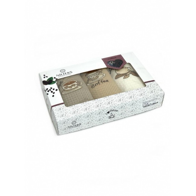 Набор полотенец кухонный NILTEKS "Koffe" вафля 40*60-3 шт. НМ 577/1 V-2 бежевый