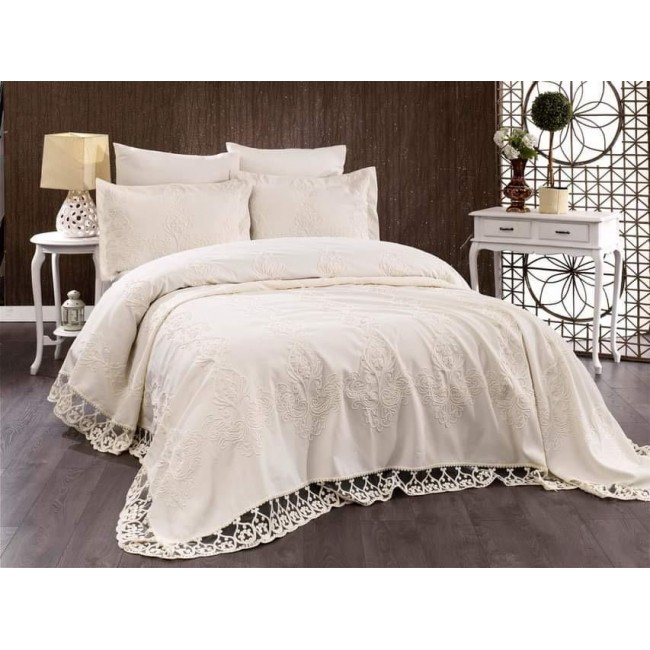 Комплект EVELINA (Покрывало+постельное белье) евро 7 предметов "DIVA" Y 818 крем