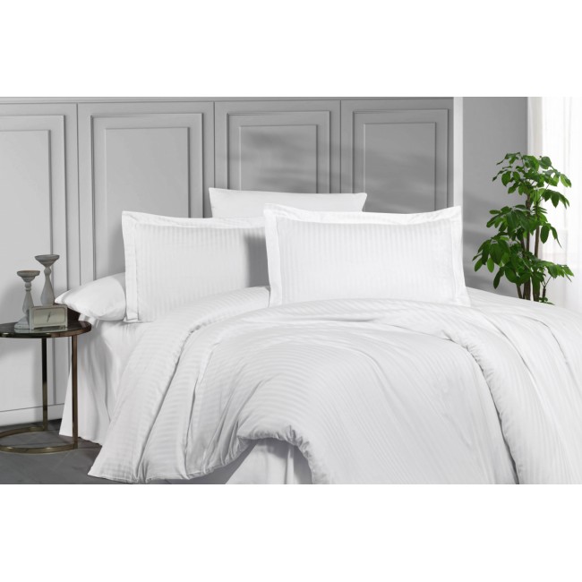 Постельное белье "Карвен" Stripe Satin евро N 163-SS 004 beyaz/белый (Акция)
