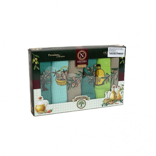 Набор полотенец кухонный NILTEKS "ОЛИВА"вафля 40*60 6 шт. НМ 745 v14 зелен/бирюз/салат