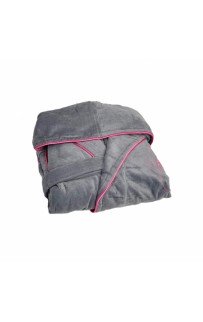 Халат Каrven "УЗОР"женский с капюшоном велюр B 1108 серый/розовый L/XL